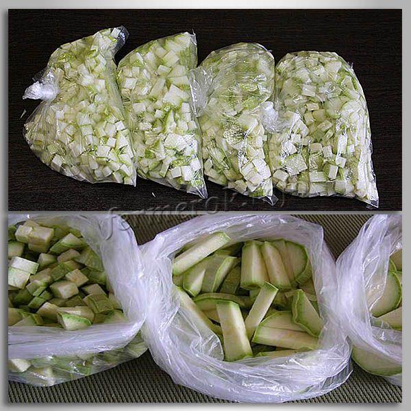 Zucchini cubes and sticks in the freezer
