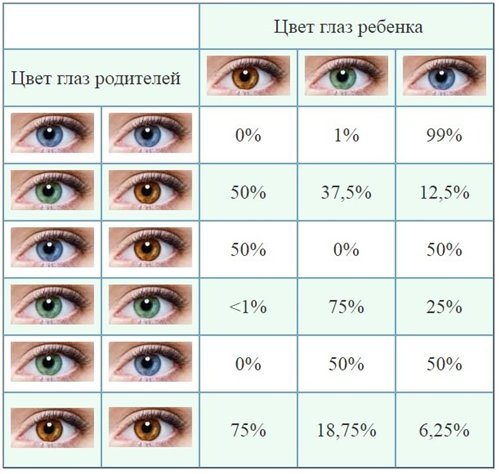 таблица цвета глаз